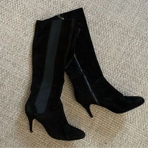 Adrienne Vittadini Suede Heeled Tall Boots in Black Size 10